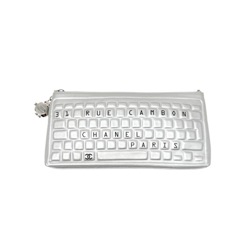 Chanel Silver Lambskin Clutch Keyboard Robot‎ Charm Karl Lagerfeld 2017 Bag